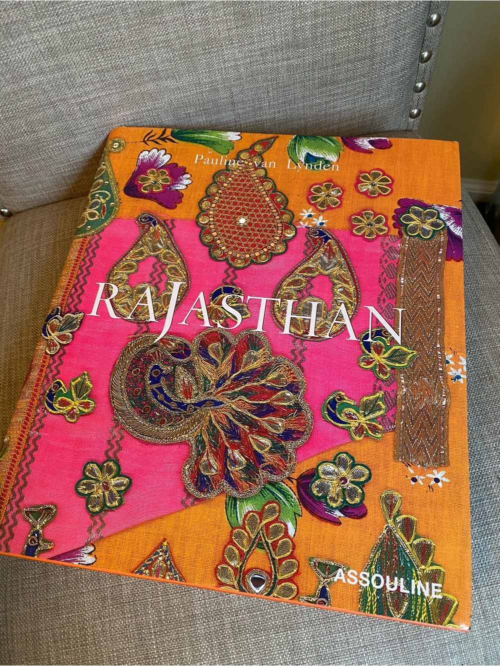 Assouline Embroidered Rajasthan Fabric Tote in Pink and Orange